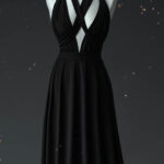 Beautiful dress with a deep neckline. (Black & White Collection) N2